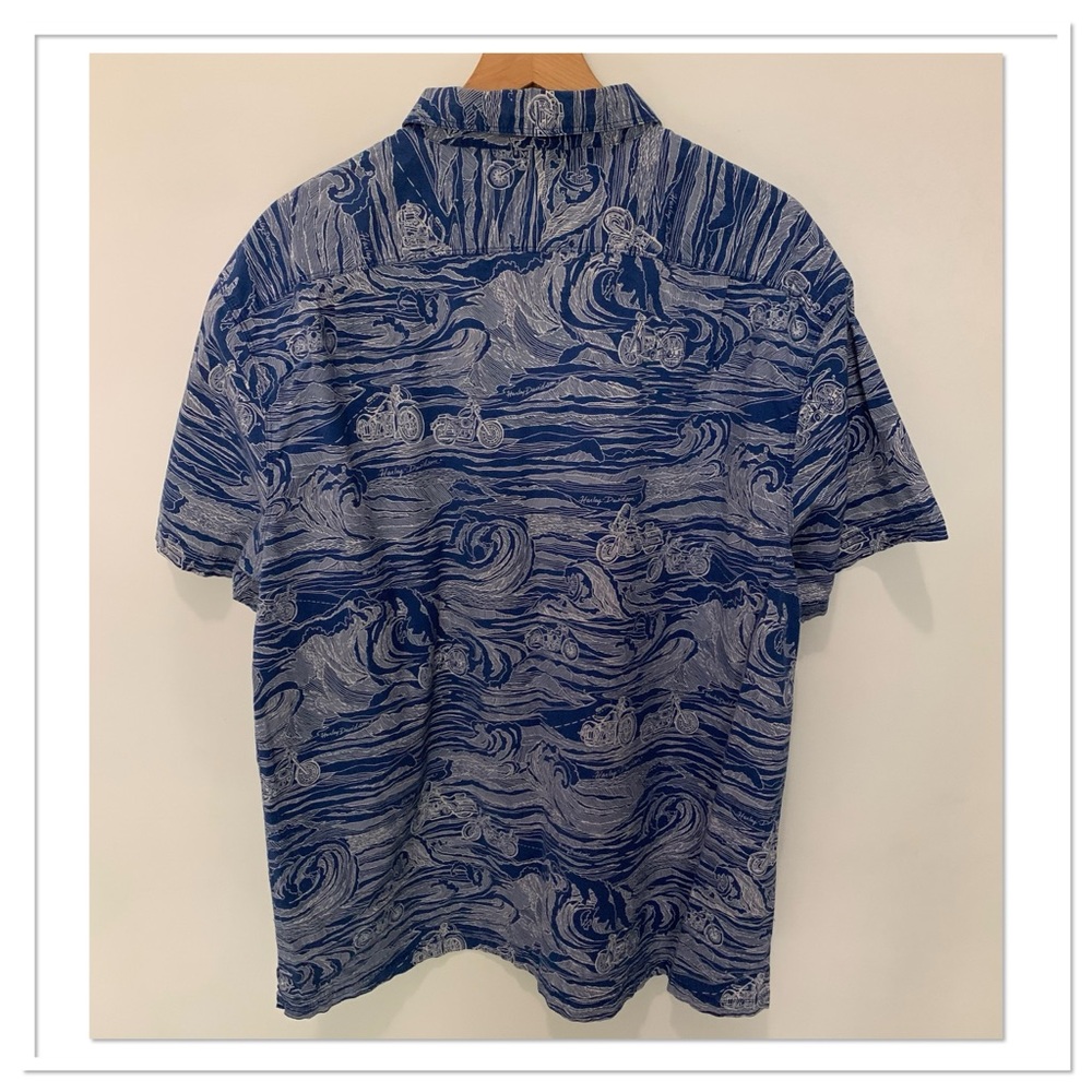 Harley-Davidson Wave Pattern Button Up Shirt Blue… - image 5